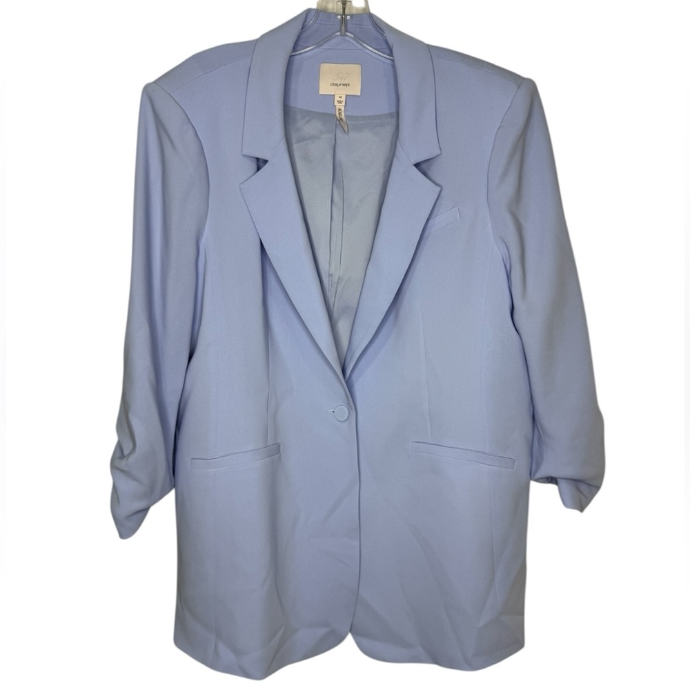 cinq a sept Khloe Ruched Sleeve Blazer Light Blue Women's Blazer Size 14